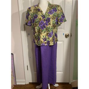 Sag Harbor Purple Linen Blend 2 Piece Sheath Dress w/ Jacket‎ Floral Size 10